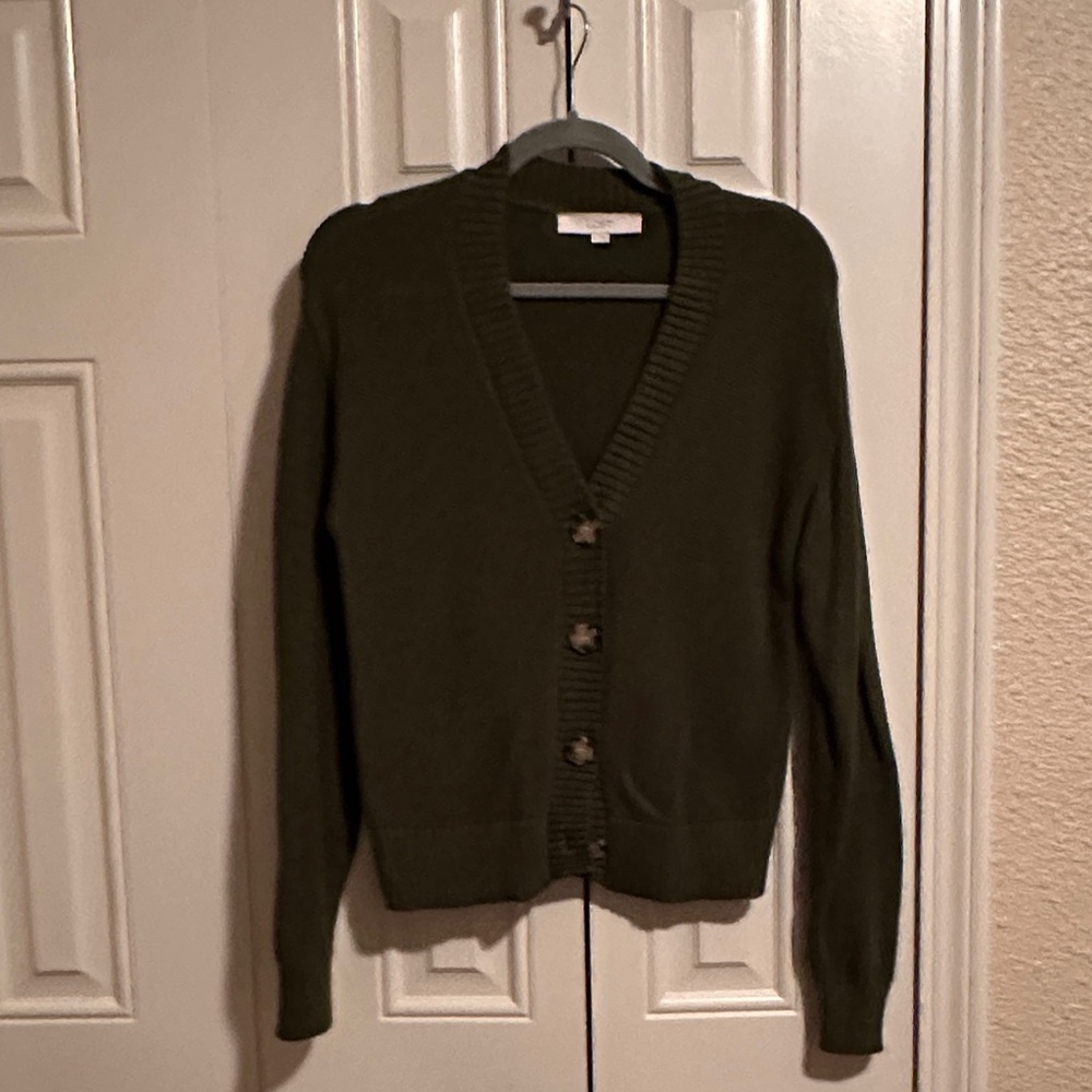 LOFT Deep Olive Cardigan Sweater